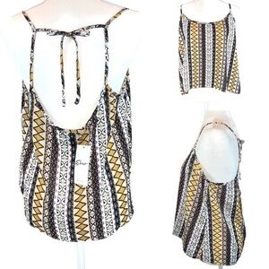 Exist sz M yellow & white geometric print scoop neck tie back sleeveless blouse